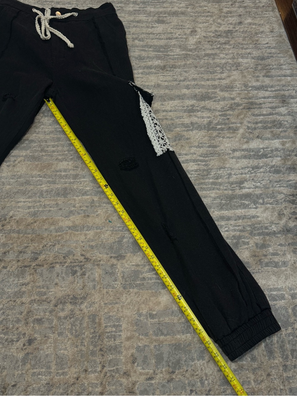 **NEW POL BESTSELLER Black Joggers with Cream Crochet Pockets boho distressed - Picture 9 of 10